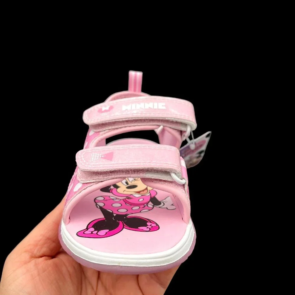 Disney Minnie Mouse Little‎ Girls Light Up Sandals Size 11 Pink Strappy Open Toe